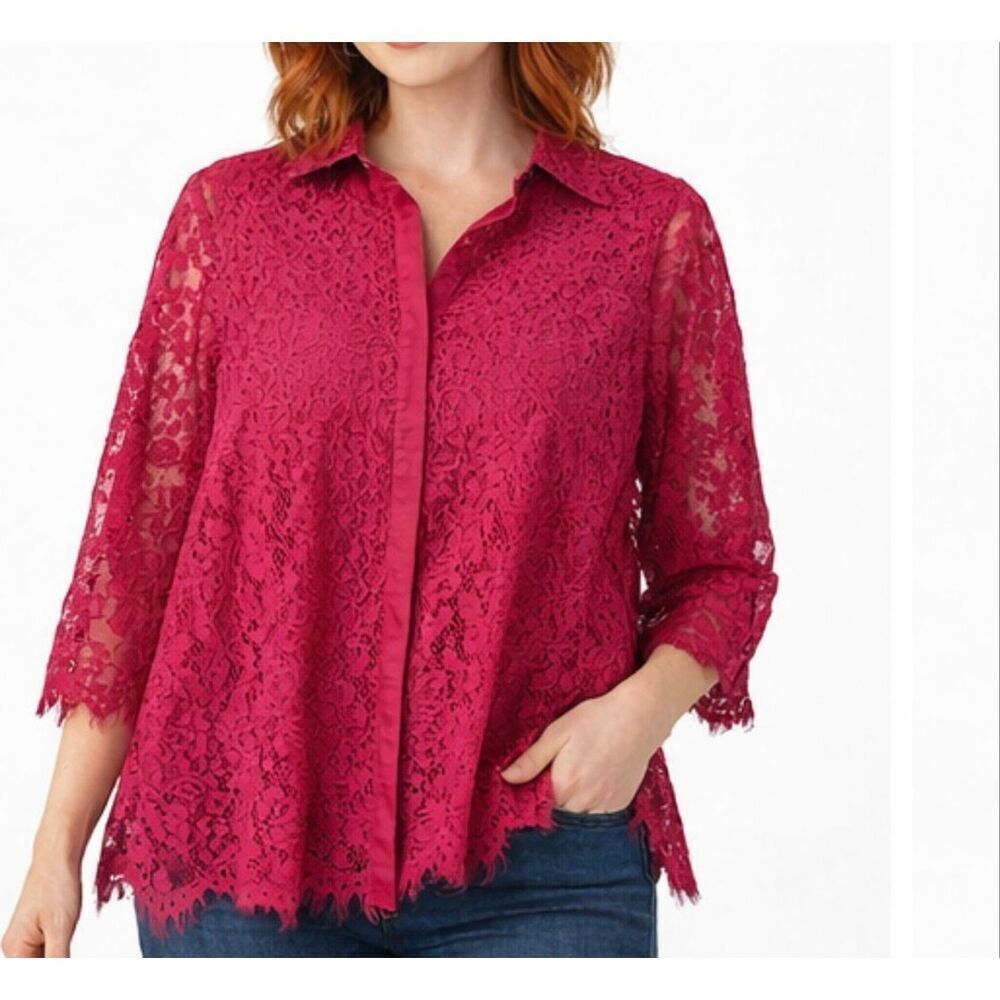 Fate NWT hot pink lace collared top size small